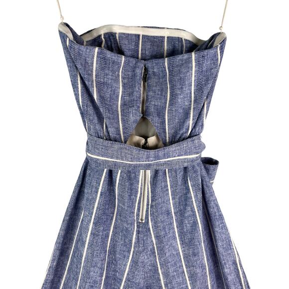 ALICE + OLIVIA Lucie Linen Blend Striped Strapless Wide-Leg Jumpsuit 0 - Picture 5 of 15